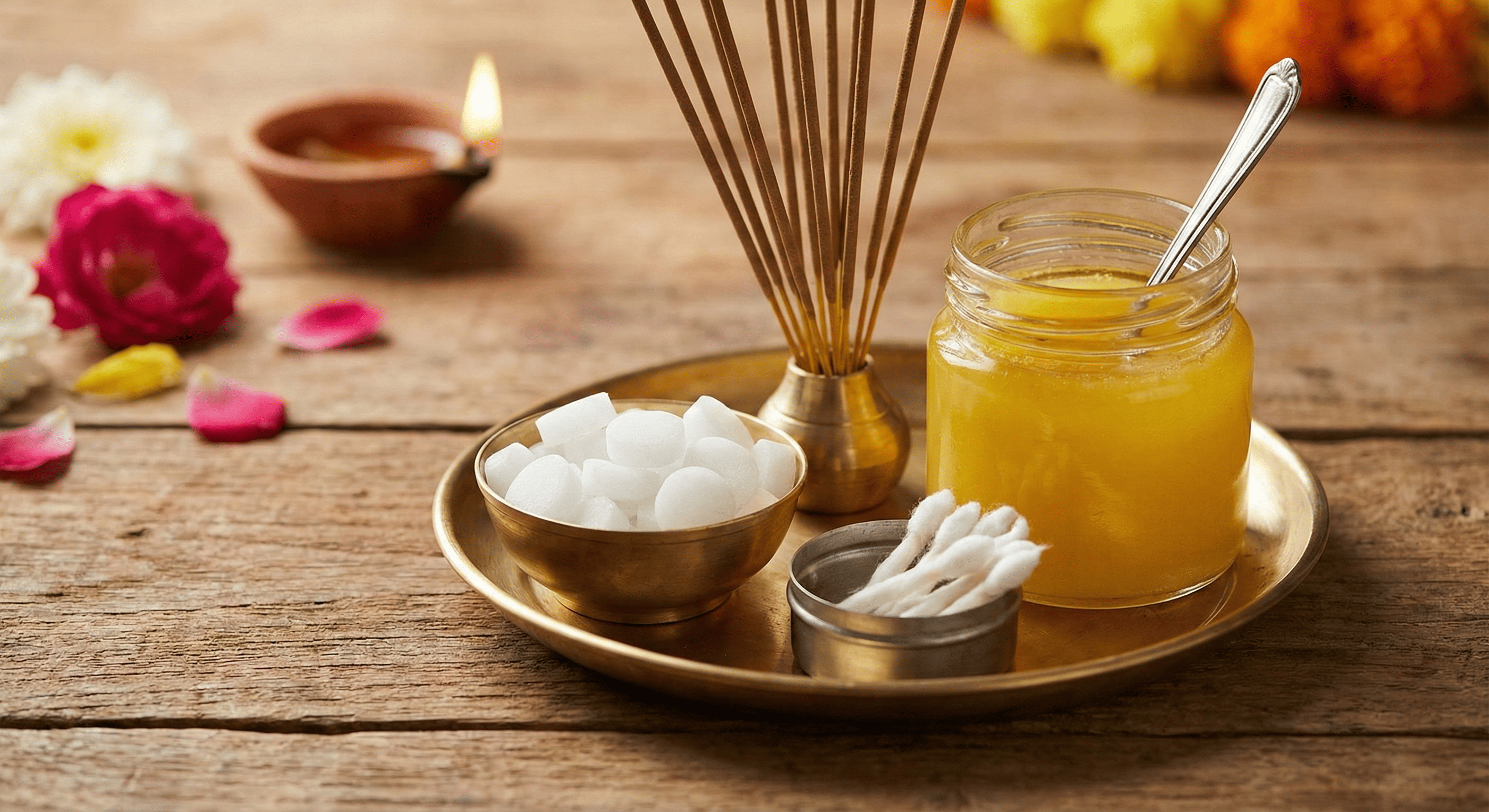 Daily puja items like agarbatti kapoor and cotton batti